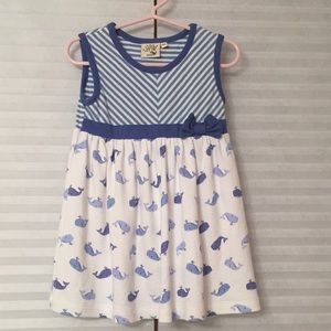 Luigi Toddler Blue/White striped Whale Dress